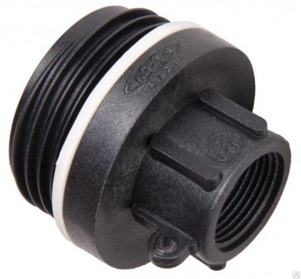 Переходник типа DA для бочек:  от штуцера с упорной резьбой S70x6 к втулке с дюймовой резьбой G3/4"